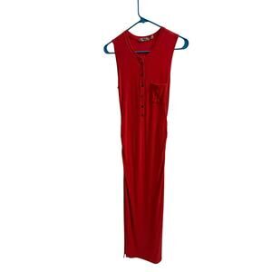 Athleta Sleeveless Button-Front Ribbed Maxi Dress – XS – Vibrant Red Orange